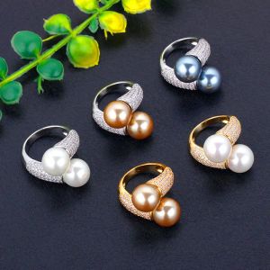 Bands BrideTalk 2020 Trendy Round Pearl Statement Rings for Women Cubic Zircon Finger Rings Beads Charm Ring Bohemian Beach Jewelry