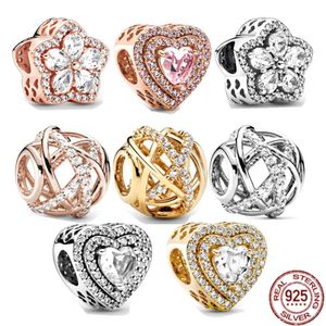 Sier Sparkling Rose Gold Snowflake Circular Heart-Shaped Charm Bead Fit Original Necklace Bracelet DIY Jewelry