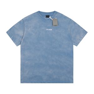 メンズTシャツデザイナー衣料夏のトレンディブランドY2Kグラデーションが苦しむ純粋な綿の短袖フロントとバックレターロゴ刺繍ブルースポーツルーズトップ