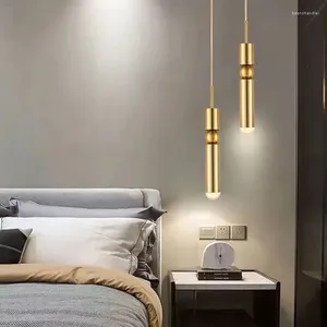 Pendant Lamps Nordic LED Lamp Copper Lighting For Bedroom Bedside Indoor Lights Modern Stair Aisle Single Head Hanging