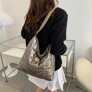 Evening Bags Female Fashion Quilted Cotton Padded Grid Shoulder Armpit Bag Portable Travel Solid Color Large Capacity Zipper Top-handle