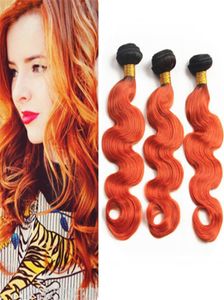 8A Cheap Ombre Malaysian Virgin Hair Bundles 1B Orange Black Roots Body Wave Ombre Human Hair Weaves Extensions Dhl 7133761