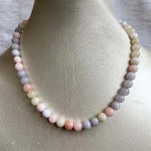 Necklaces 8MM Opaque Morganite Necklace Pink Blue Natural Stone Jewelry Chocker Beaded Mother Daughter 35/40/45/50/55cm