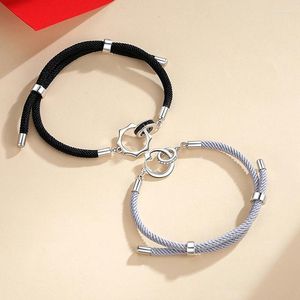 Link Armbänder 1pc Charme Kristall Doppel Ring Hand Geflochtenes Armband Mode Sonne Und Mond Handgewebte Schnur Für Paare freundschaft Schmuck