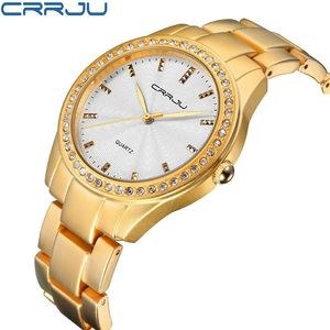 Berühmte Marke Neue CRRJU Uhren Frauen Damen Kristall Diamant Quarz-uhr Luxus Gold Handgelenk Uhren Für Frauen Uhren Mujer301Q