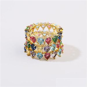 Bröllopsringar Ny härlig Rainbow Heart Crystal Ring Small Baguette Eternity Engagement Band för Women CZ Year Drop Delivery Dhgarden DH8FF