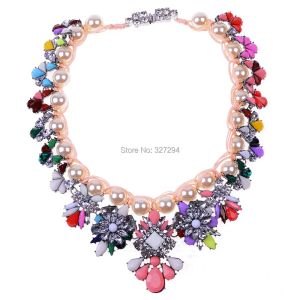 Necklaces Fashion Women Trendy Luxury Shourouk Chain Chunky Necklace Pearl Resin Stone Set For Party Fancy Flower Statement Necklaces