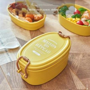 Stoviglie Lunch Box Semplice alimentazione sana giapponese Stile di design a doppio strato e snack di frutta con collocazione di verdure