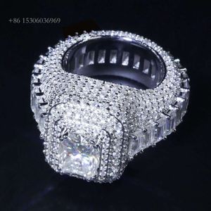 Ins Hot Selling VVS Cuban Chain Hip Hop Jewelry Sparkling Moissanite Ring For Rapper