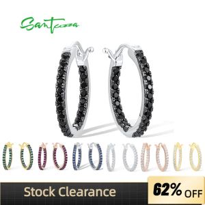 Ringe Santuzza 925 Sterling Silver Hoop Ohrringe für Frauen Weiß/Blau CZ Schwarz/grüner Spinell Lab