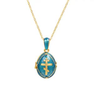 Necklaces Kpop Women Cross Pendant Necklace with Letter "XC" On Back Easten Orthodox Jewelry Enamel Russian Egg Locket Necklaces