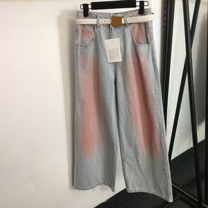 Calças de brim gradiente senhoras soltas calças compridas clássico cinto design jean calças meninas luxo mais calça