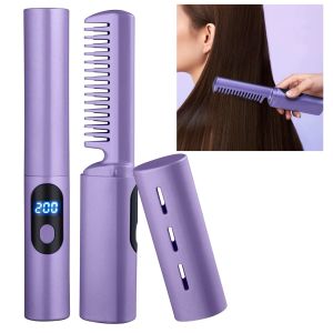 Glätteisen 2 in 1 Lazy Straightener Hair Hot Comb Schnelle Erwärmung Negativ-Ionen-Haarglätter Lockenwickler USB wiederaufladbar Gerader Lockenstab