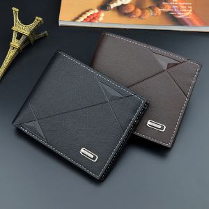 Masculino curto bifold couro falso masculino billetera titular do cartão de identificação de crédito carteira carteira bolsa embreagem sólida hombre negócios fino