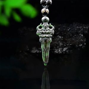 Hängsmycken jade svärdhänge halsband snidade mode svartgrön amulet smycken kinesiska gåvor naturlig charm