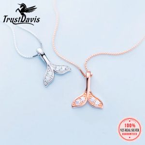 Necklaces Trustdavis 925 Sterling Silver Cute Animal Sweet Whale Pendant Fashion Necklace for Daughter Girl Birthday Gift Jewelry DS3812