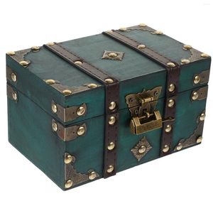 Sacos de armazenamento Caixa de tesouro de madeira Caixa decorativa Bloqueio e tampas Estilo vintage Troncos Jóias Lembranças Coleção de moedas