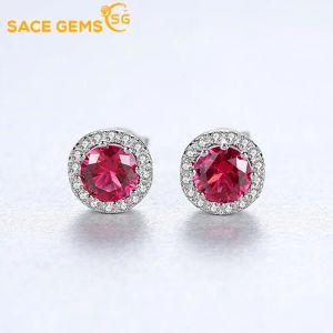 Brincos sace gems romântico 100% 925 prata esterlina rubi pedra preciosa flor planta orelha studs brincos de ouro branco jóias por atacado lotes a granel