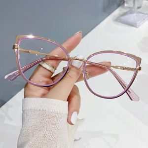 Solglasögon 2024 Anti-Blue Light Women Cat Eye Eyeglasses Frame Brand Designer Retro Overized Optical Glasses Frames Clear