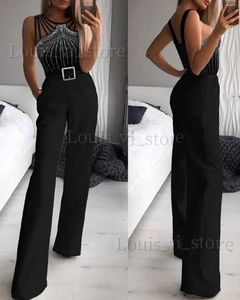 Kvinnors jumpsuits rompers sexiga bodysuits kvinnliga svart håliga nacknäts paljetter ärmlösa jumpsuits kläder eleganta jumpsuit kvinnor kväll jumpsuits t240221