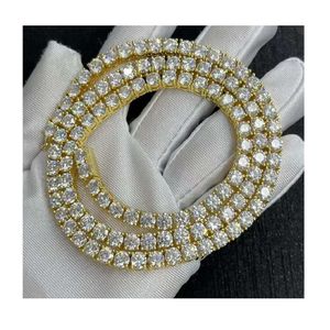 Luxuriöse Tenniskette mit echtem Diamant, 5 mm, 22 Zoll, Gold-Moissanit-Tenniskette