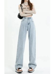 Blå kvinnor kvinnors vintage jeans kvinna hög midja streetwear denim mode raka byxor kvinnliga kläder kläder
