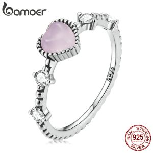 Rings Bamoer Vintage 925 Sterling Silver Delicate Pink Heart Ring Stackable Zirconium for Women Size 6 7 8 Fine Jewelry Gift