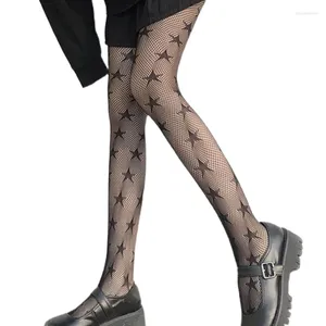 Women Socks Gothic Punk Cool Star Patterned Fishnet Pantyhose Harajuku Hollow Out Sexy Sheer Mesh Tights Anime Stocking