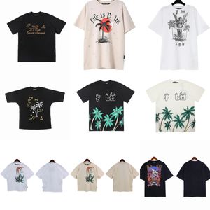 Palm Angel Mens Shirts Womens Tees 디자이너 티셔츠 탑 의류 탑 맨 캐주얼 가슴 편지 셔츠 고급 의류 거리 반바지 소매 옷 셔츠 화이트 B1