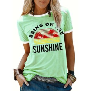 T-shirt all'ingrosso da donna di design Vacation Coconut Tree Stampa di lettere Casual Girocollo allentato Manica corta Design unico Materiale di alta qualità Tuta sportiva