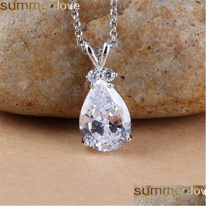 Hänghalsband Ny Crystal Teardrop Pendant Necklace For Women Colorf Cubic Zirconia Söt kanin Sier Chain Trendy Jewelr Dhgarden Dh7mw