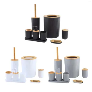 Badzubehör-Set, 7 x moderne Badezimmer-Accessoires, Becher, Toilettenbürstenhalter aus Kunststoff