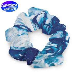 Custom scrunchie HD pattern Smooth satin elastic tie hair Simple temperament Fashion versatile suitable for all hairstyles 95% polyester +5% spandex 69g blue