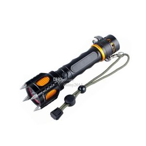 Flashlights Torches Powerf 충전식 XML T6 LED 4 개의 공격 헤드 SOS 알람 안전 해머 자체 방어 DHNLZ