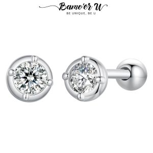 Küpe Bamoer U 0.1CT Moissanite Kulak Çabolları Yuvarlak Kesilmiş Laboratuvar Elmas Çerçevesi Kadın Nişan Mücevher Hediyesi için Küpe 925 STERLING Gümüş