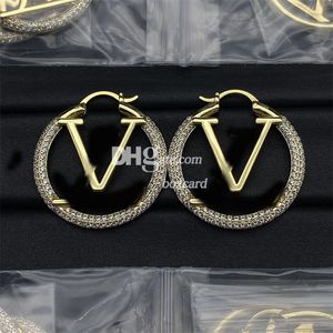 Designer Rhinestone Pendant Earrings Dangles 4cm Letter Plated Golden Earrings Eardrops With Gift Box