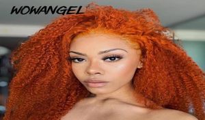 Ginger Orange w kolorze 13x6 głębokie części koronkowe przednie ludzkie peruki włosy 150 Zakładowe Brazylijskie Kinky Curly Remy Lace Frontal Wigs9369717