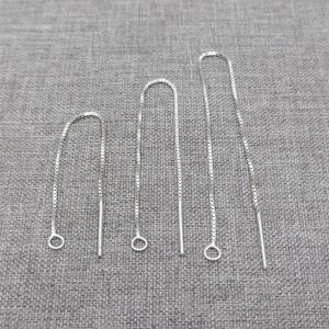 Earrings 8pcs of 925 Sterling Silver Box Chain Earring Threaders w/ Closed Ring Rhodium Plated Ear Wire Threads