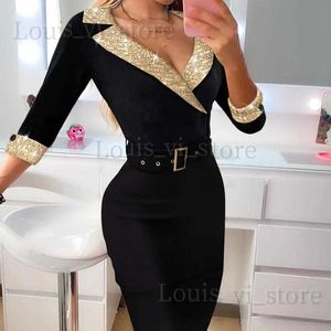 Grundläggande casual klänningar mode midi mager blazer klänningar kvinnor kontrast paljett eyel bucklade elegant bodycon klänning för kvinna robe kväll vestidos t240221