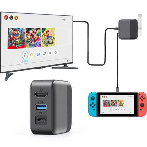 Suportes 2 em 1 doca de carregamento multifuncional pequeno adaptador USB TypeC HD conector conversor de TV para console de jogos Nintendos Switch