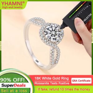 Anéis 100% genuínos 18k anéis de ouro branco alta clareza certificado cor d vvs 1 quilate diamante moissanite anéis femininos joias de casamento presente