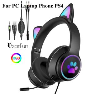 Hörlurar RGB Glödande trådbundna headset Gamer -flickor Hörlurar med mikrofon för bärbar dator PS4 PC Xbox, School Hifi Stereo Bass Music Earphones
