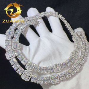 Новый дизайн багет с бриллиантовым ожерельем стерлингового серебряного серебра 925 VVS Moissanite Iced Out Diamond Hip Hop Tennis