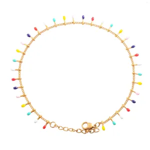 Link Bracelets Stylish Colorful Enamel Bracelet Stainless Steel For Women Hand Foot Chain With Extender Gold Color Plated Jewelry Summer