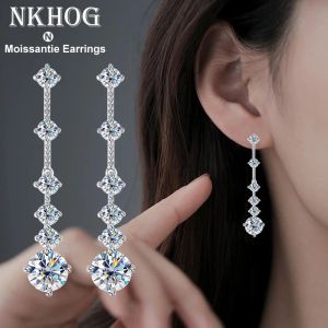 Küpe moissanite sarkan küpeler kadınlar için 3ct bir çift d renk vvs1 elmas uzun püskül kulak damlaları 925 sterling gümüş ince mücevher hediyesi