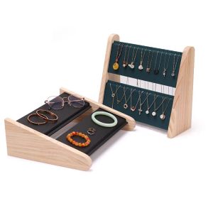 Colares 2 camadas de madeira forma de inclinação jóias exibição colar pingente pulseira organizador suporte rack vitrine bandeja