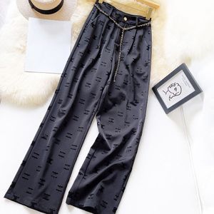 Celins's Women's high elastic waist pants sashes with drawstring logo print satin fabric long trousers plus