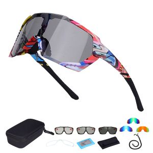 Eyewears 2 Lenses Polarized Photochromic Bicycle Cycling Glasses Sports Sunglasses Men Women Oversized Eyewear with Case Myopia Frame
