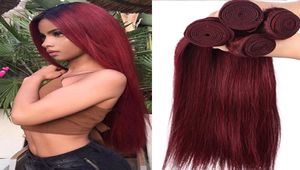 Burgundowe Brazylijskie proste dziewicze ludzkie włosy splot Peruwiańskie indyjskie malezyjskie kambodżańskie kolor 99J Red Remy Hair Extensions7693330