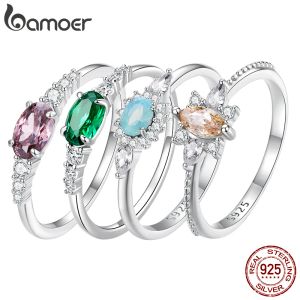 Ringar Bamoer 925 Sterling Silver Band Victorian Style Halo Engagement Rings for Women Luxury Wedding Jewelry